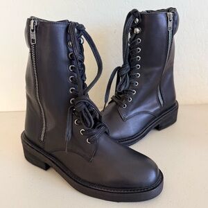 New Vintage Foundry Co. Allison mid-calf combat boots in black leather Size 8